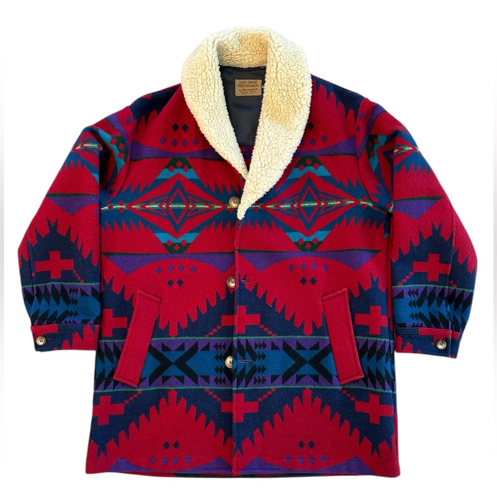 Vintage Pendleton Chief Joseph Wool Coat Sherpa Shawl Collar Jacket XL